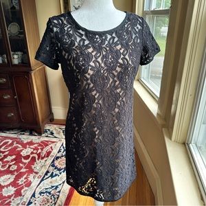 Loft Black Lace Short Sleeve Dress sz 2